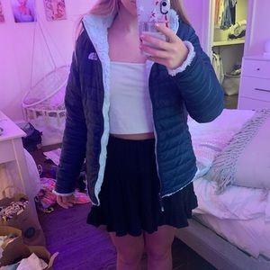 Teal and turquoise north face reversible coat